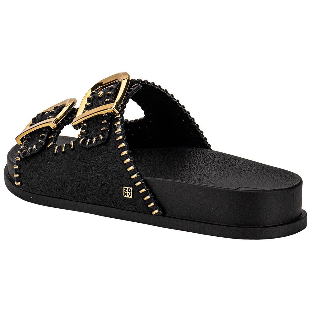 SANDÁLIA FEMININA CONFORTO FIRE ZAXY 19281 Preto/Dourado 3