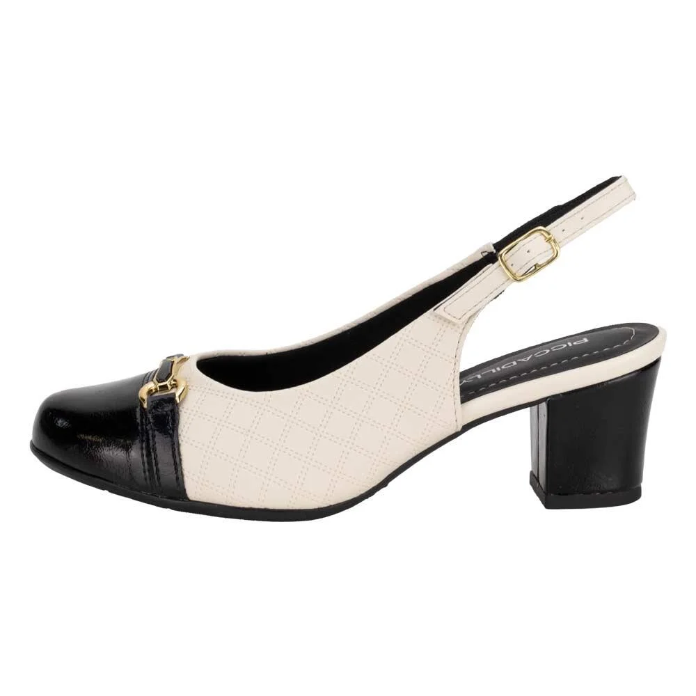 SCARPIN FEMININO SALTO GROSSO PICCADILLY 110189 Branco/Preto 2