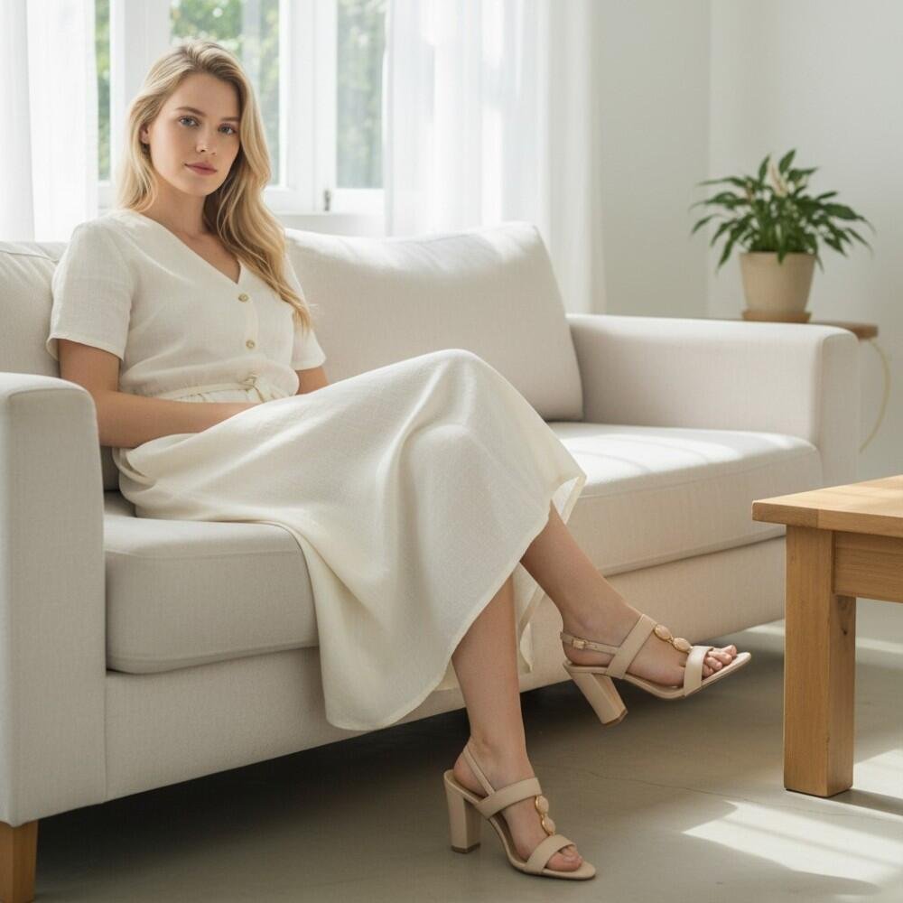 SANDÁLIA FEMININA SALTO GROSSO VIA MARTE 142029 Bege 2