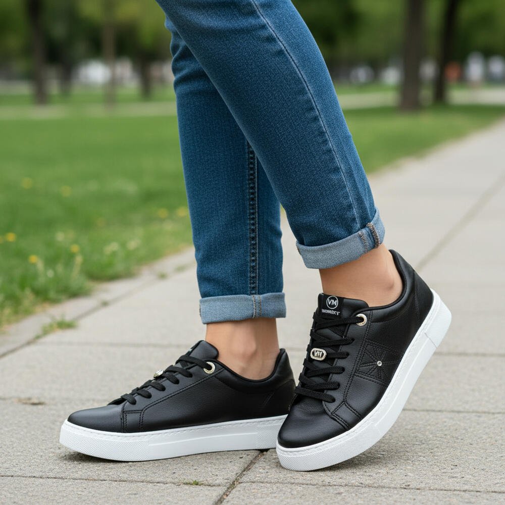 TÊNIS FEMININO CASUAL VIA MARTE 138005 Preto/Branco 2