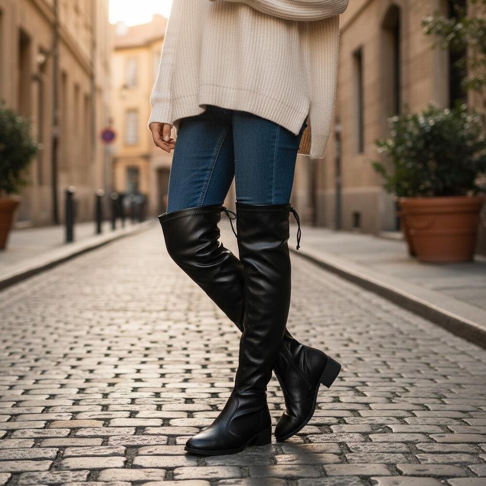 BOTA FEMININA OVER THE KNEE BEIRA RIO 9087103 Preto 2