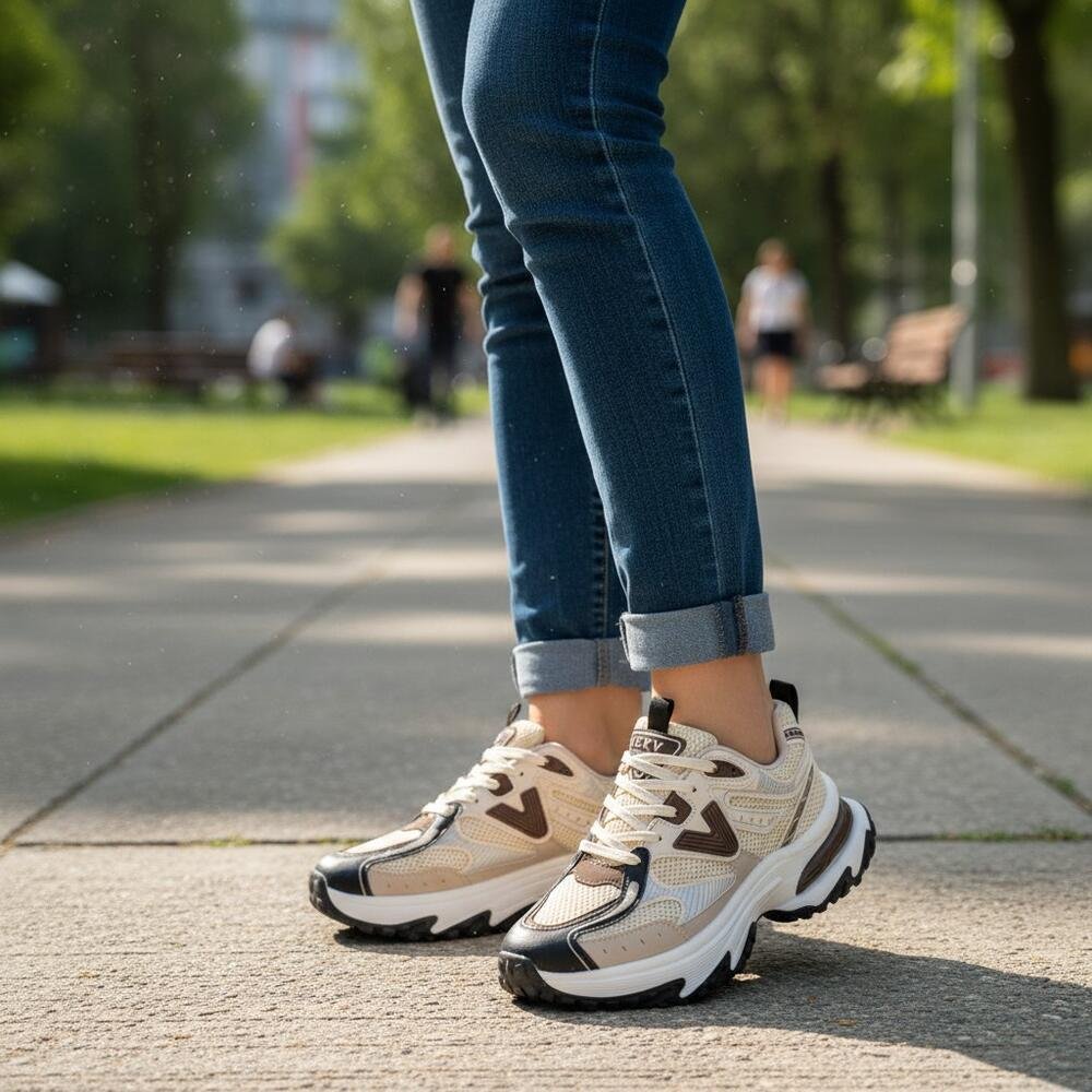 TÊNIS FEMININO CHUNKY VIA MARTE 339002 Bege/Preto 2