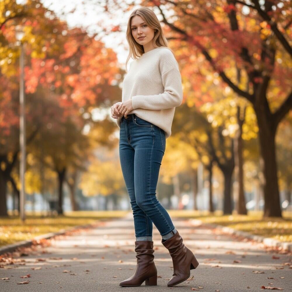 BOTA FEMININA SLOUCH CANO BAIXO VIA UNO 250922 Marrom 2