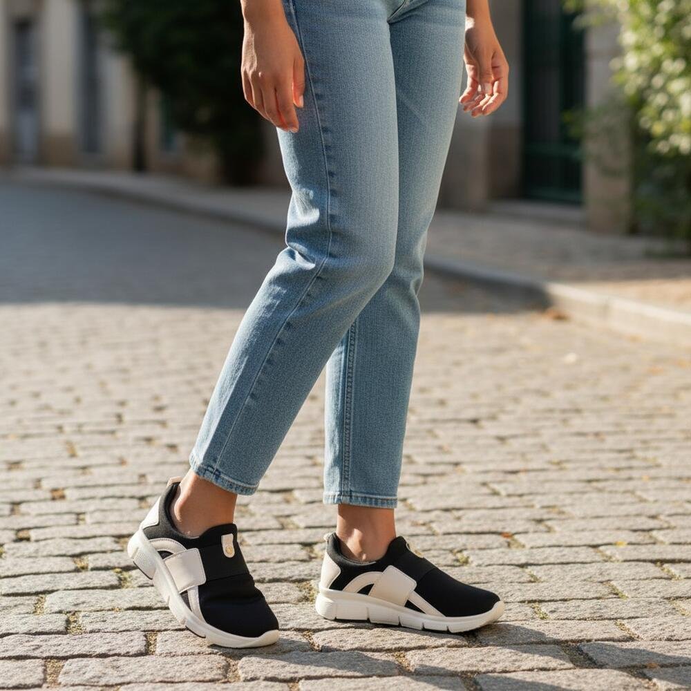 TÊNIS FEMININO SLIP ON COMFORTFLEX 2690301 Preto/Bege 2