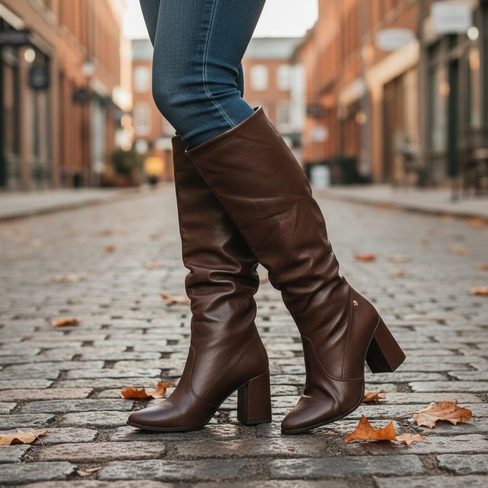 BOTA FEMININA SLOUCH CANO ALTO VIA UNO 954005 Marrom 2