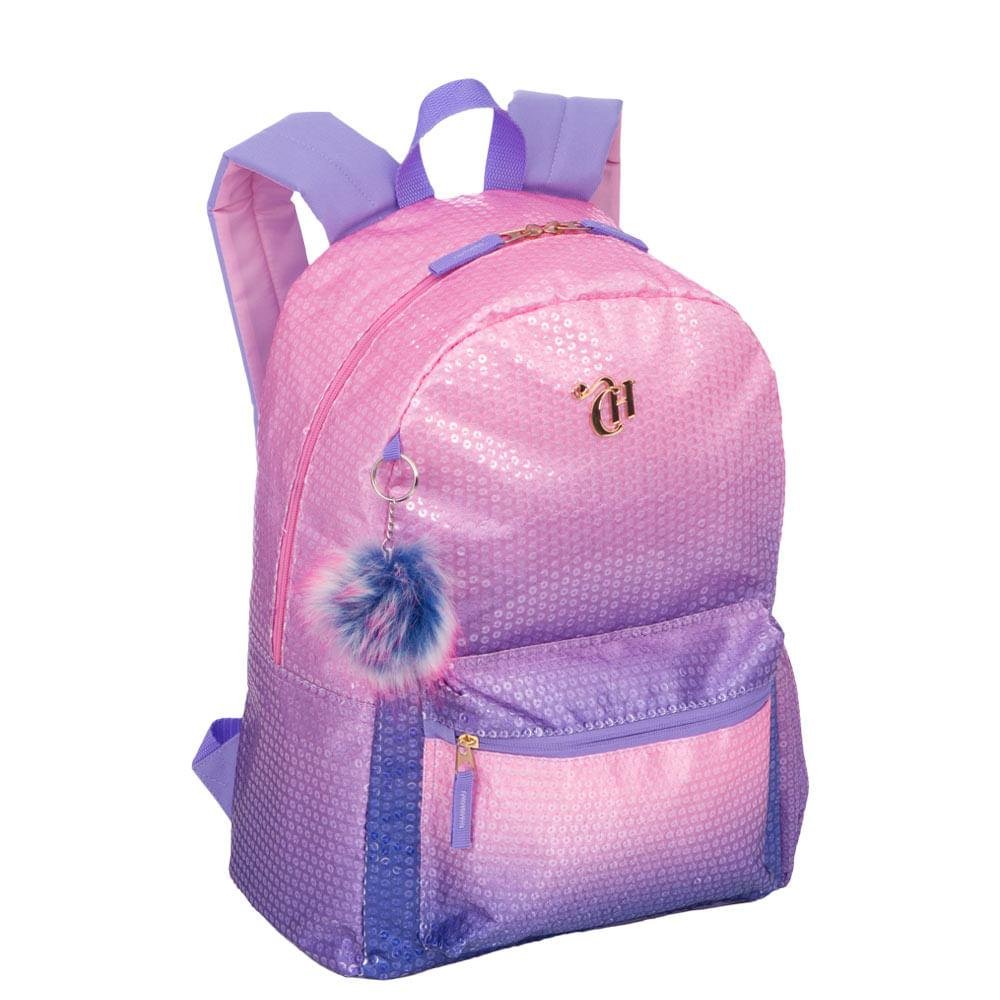 Mochila Grande Capricho Paetê - Rosa com Lilás Rosa 2