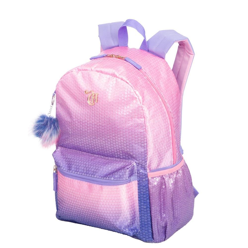 Mochila Grande Capricho Paetê - Rosa com Lilás Rosa 3