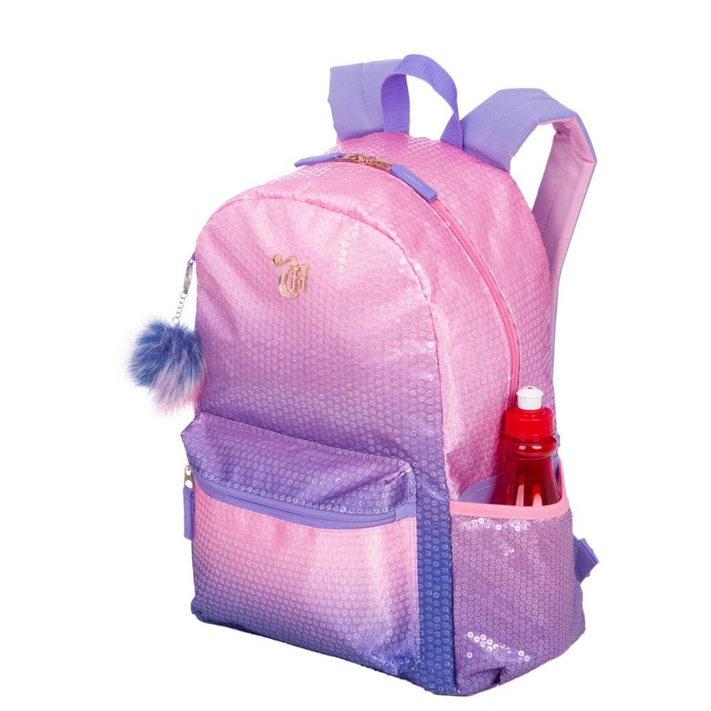 Mochila Grande Capricho Paetê - Rosa com Lilás Rosa 4