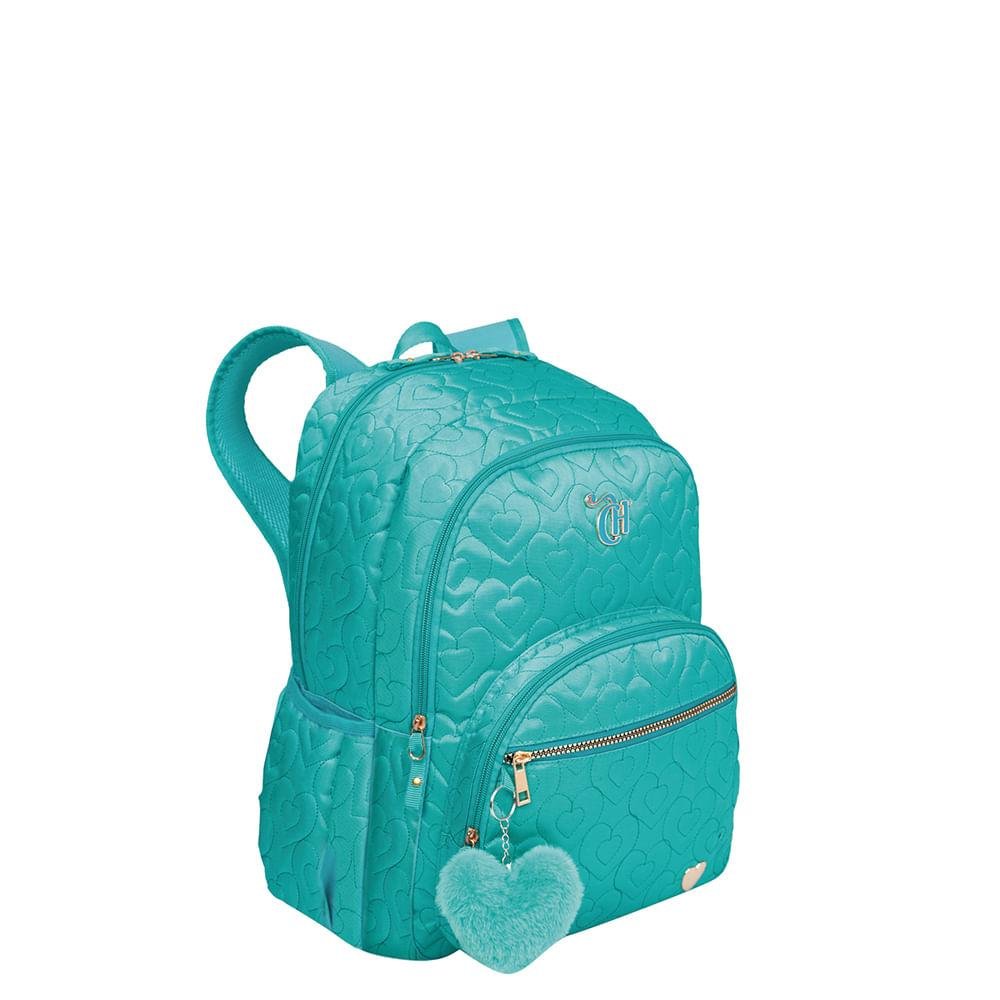 Mochila Grande 2 Compartimentos Capricho Crush Turquesa Azul 2