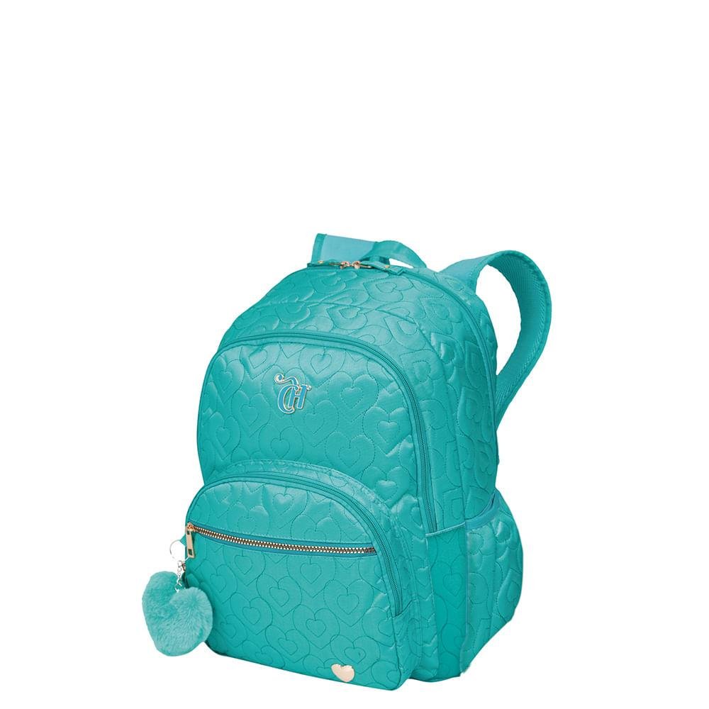 Mochila Grande 2 Compartimentos Capricho Crush Turquesa Azul 3