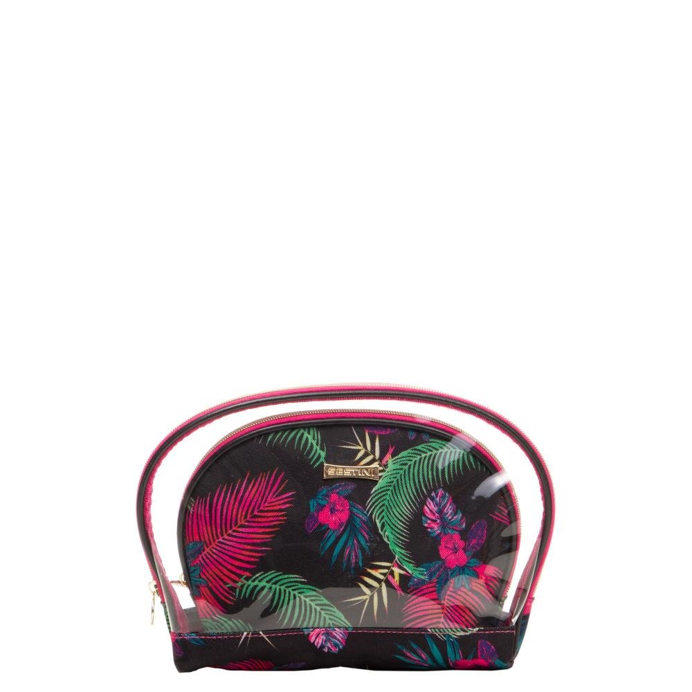Necessaire Basica 2 Peças Preto - Floral Multicores 1
