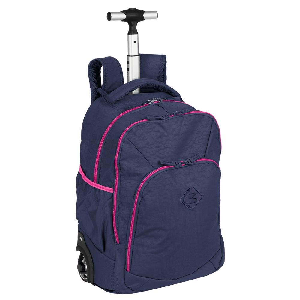 Mochila Carrinho 2 Compartimentos Sestini Rolling Grande Crinkle - Azul Neon Azul 2