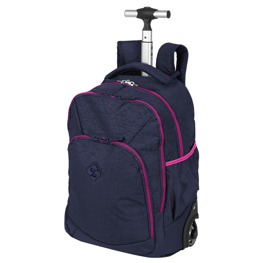 Mochila Carrinho 2 Compartimentos Sestini Rolling Grande Crinkle - Azul Neon Azul 3