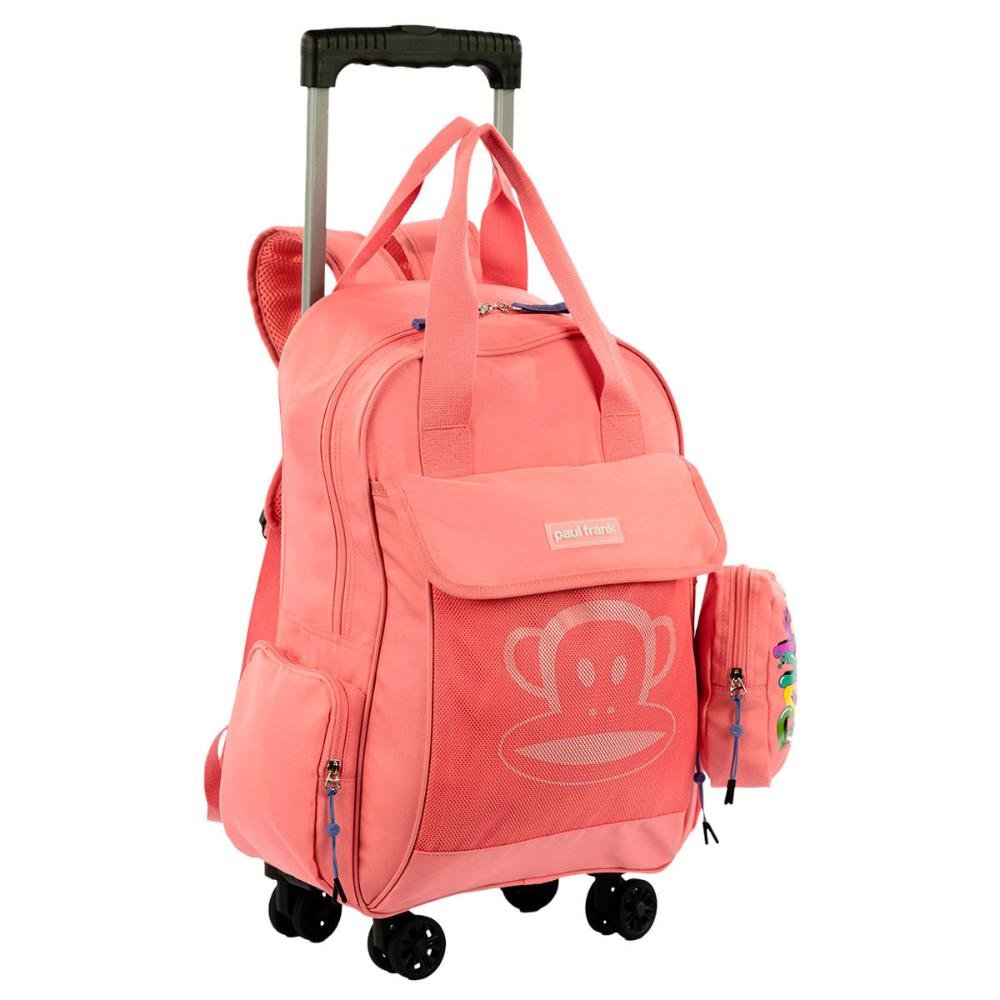 Mochila Carrinho Externo 4 Rodas Paul Frank Casual Laranja - Coral Laranja 13