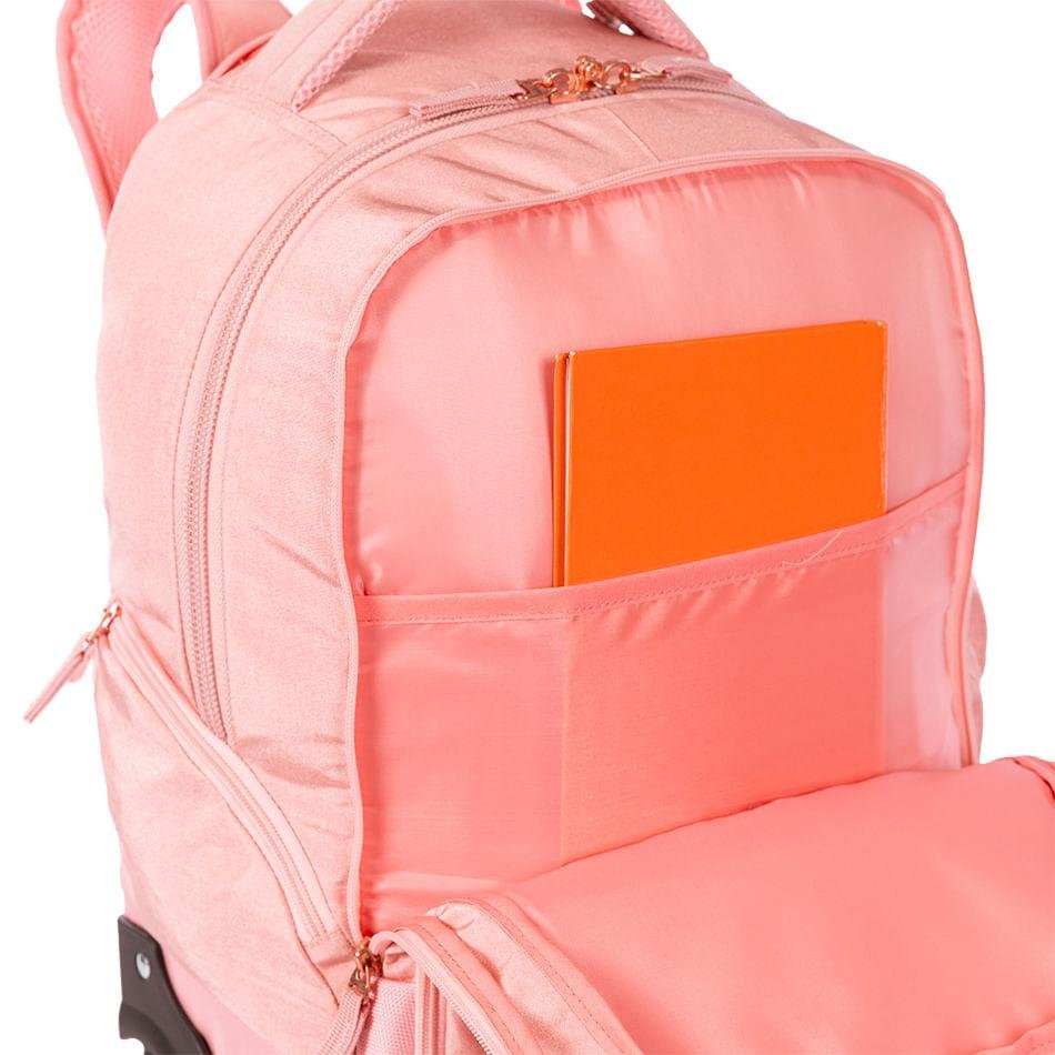 Mochila Carrinho 2 Compartimentos Sestini Rolling Grande - Metálico Rosa Rosa 7