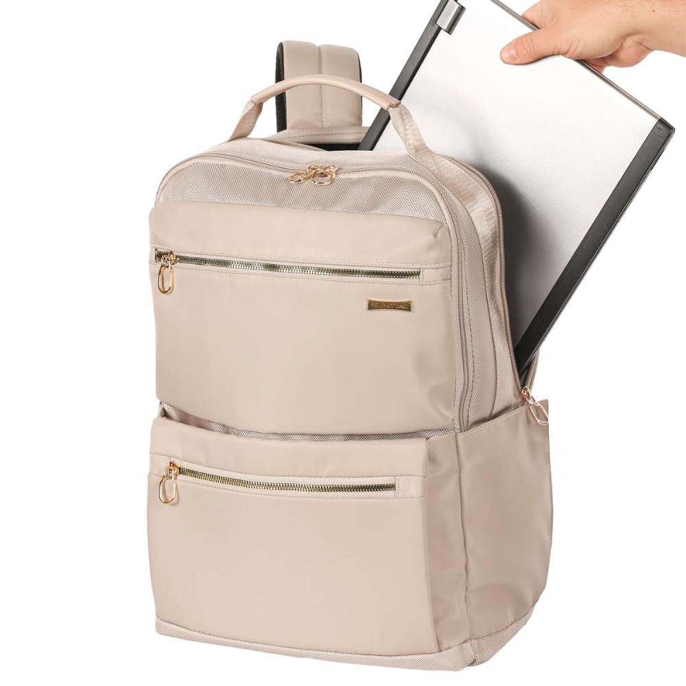 Mochila Grande 2 Compartimentos Notebook 15 Sestini Elegance Bege - Nude Bege 11