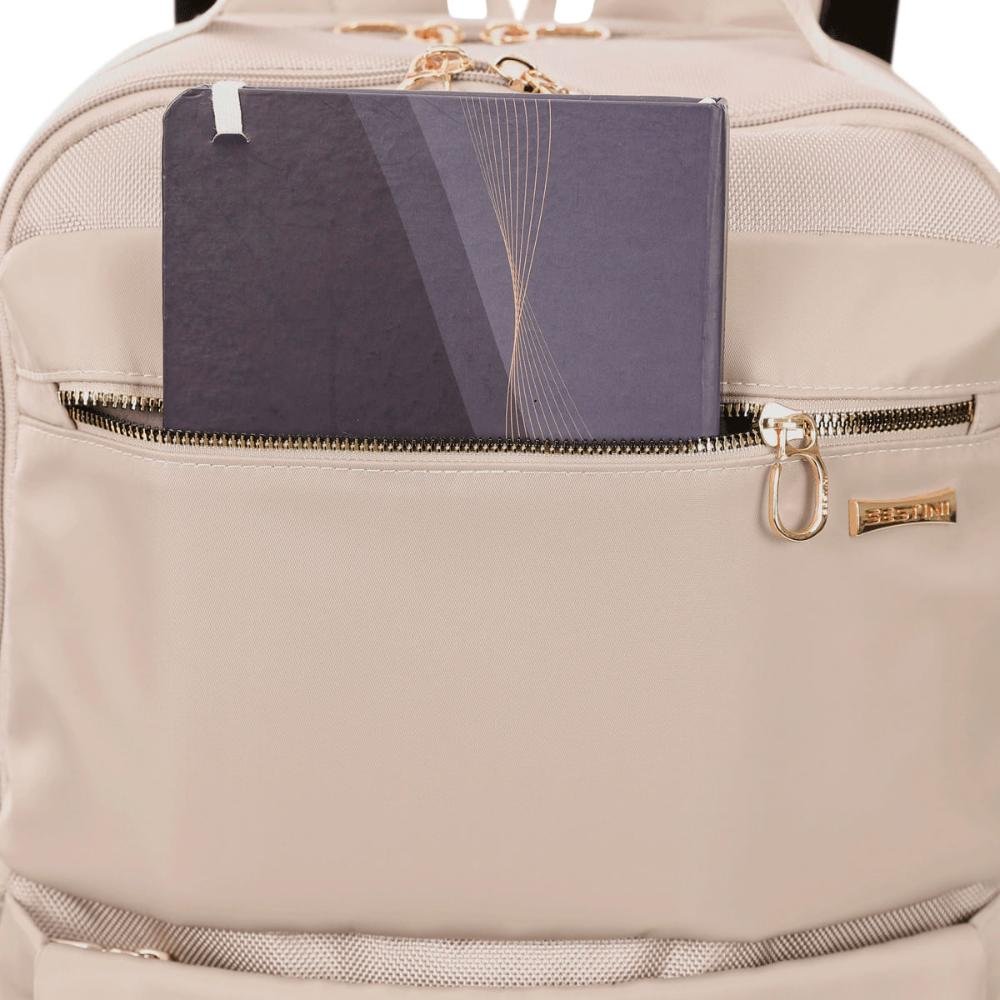 Mochila Grande 2 Compartimentos Notebook 15 Sestini Elegance Bege - Nude Bege 8