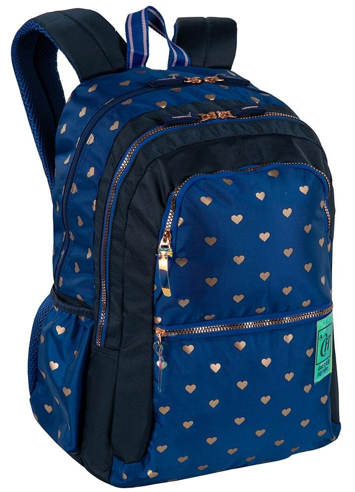 Mochila Grande 2 Compartimentos Capricho Wishes - Azul Azul 2