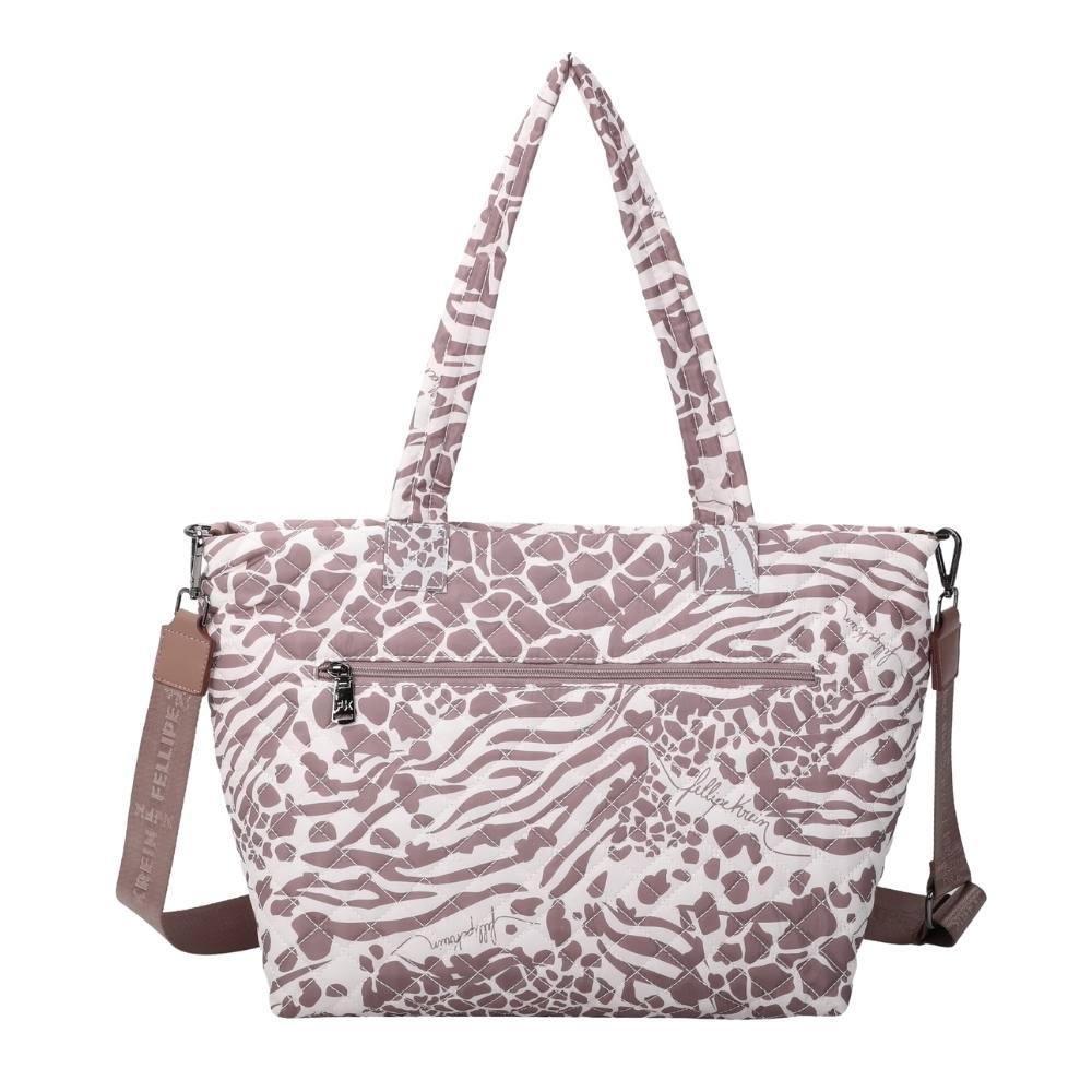 Bolsa Tote Bag Grande Fellipe Krein Ss23 Matelassê Casual Fk635 Bege - Nude Branco/Cinza 3