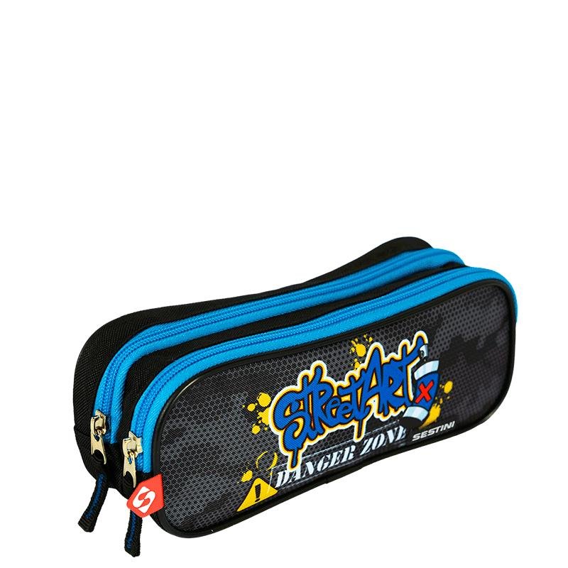 Estojo 2 Compartimentos Sestini Grafitti - Colorido Preto/Azul 2