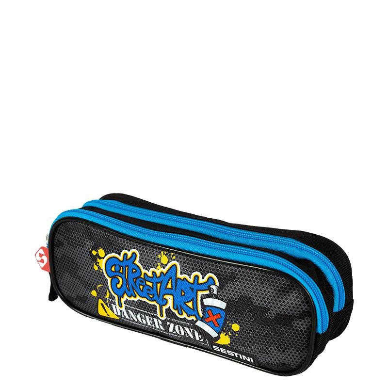 Estojo 2 Compartimentos Sestini Grafitti - Colorido Preto/Azul 3