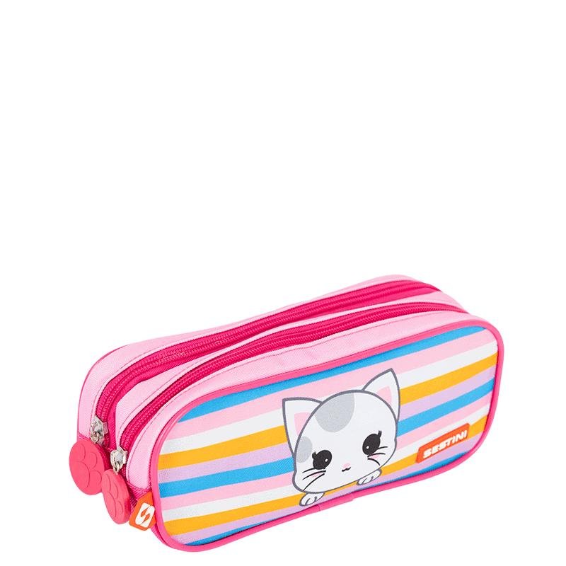 Estojo 2 Compartimentos Sestini Kids Cat 4 - Colorido Rosa 2