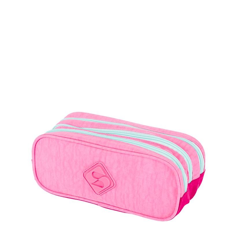 Estojo 3 Compartimentos Crinkle 2 Double Rosa - Pink Rosa 2