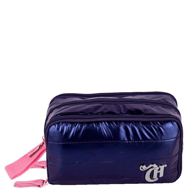 Estojo Box Especial 3 Compartimentos Capricho Puffer Azul - Metálico