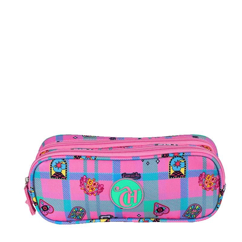 Estojo 2 Compartimentos Capricho Student School - Rosa Claro