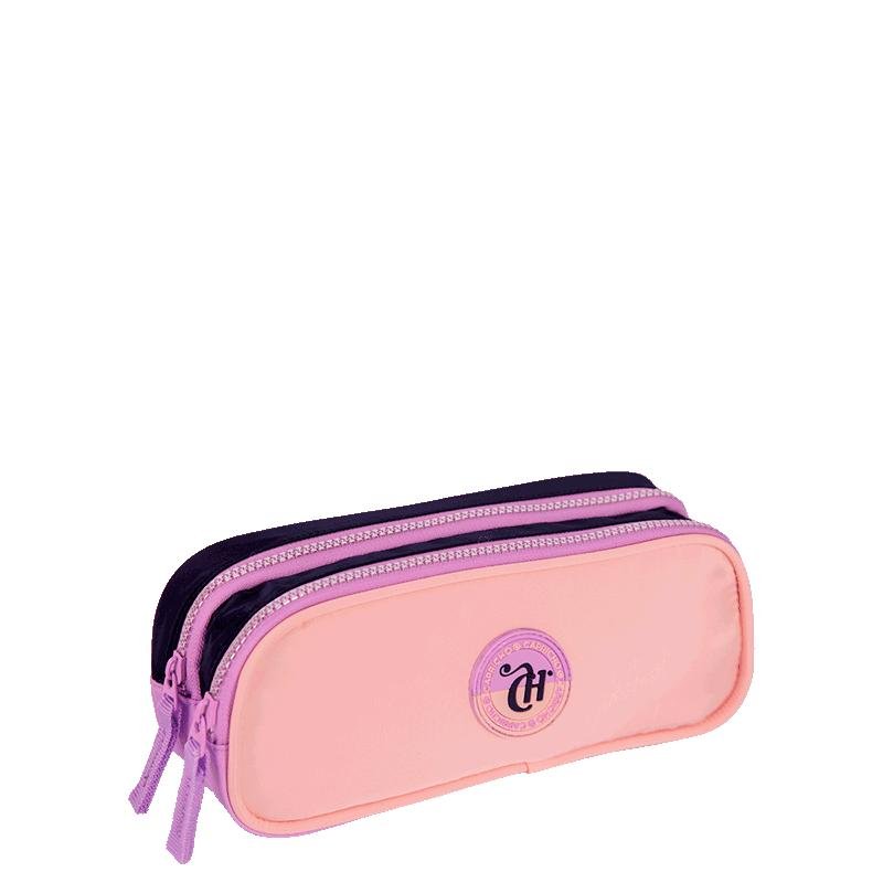 Estojo 2 Compartimentos Capricho Block - Pêssego e Lilás Rosa 2