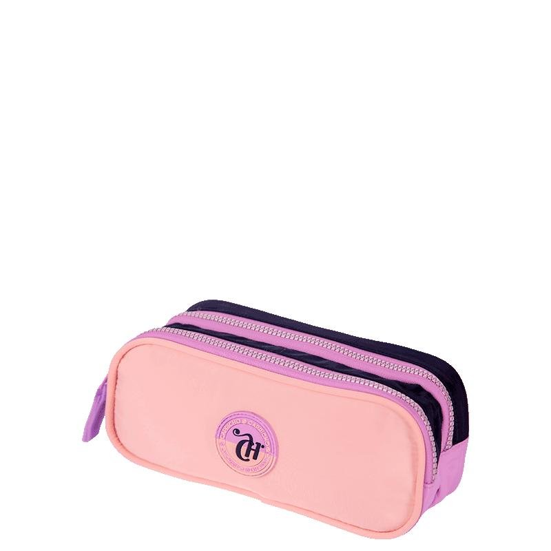 Estojo 2 Compartimentos Capricho Block - Pêssego e Lilás Rosa 3