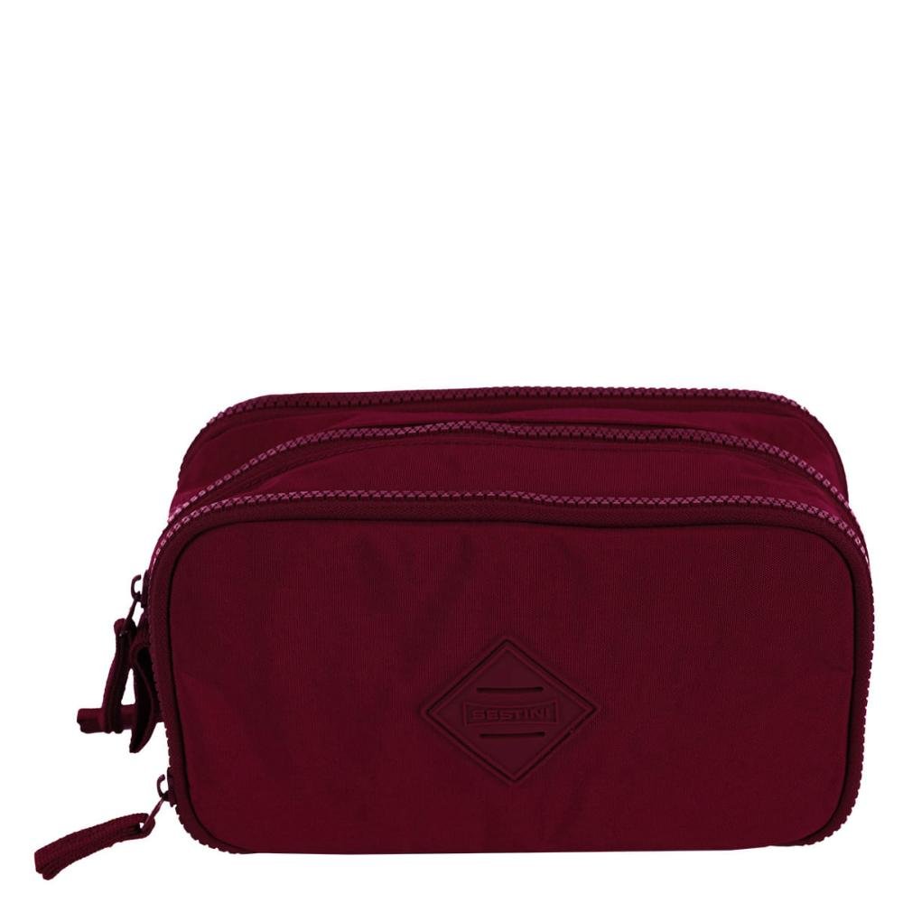 Estojo Box Especial 3 Compartimentos Crinkle - Vinho