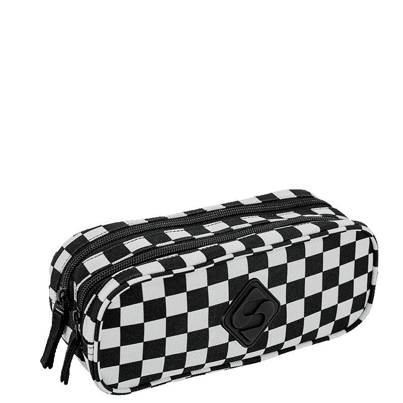 Estojo 2 Compartimentos Colorido - Xadrez Preto 2