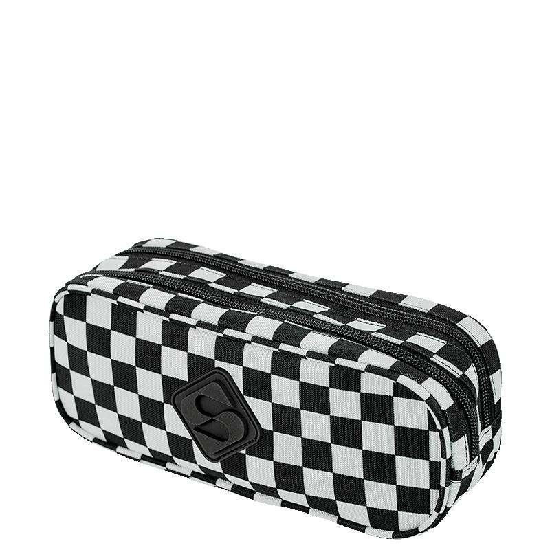 Estojo 2 Compartimentos Colorido - Xadrez Preto 3