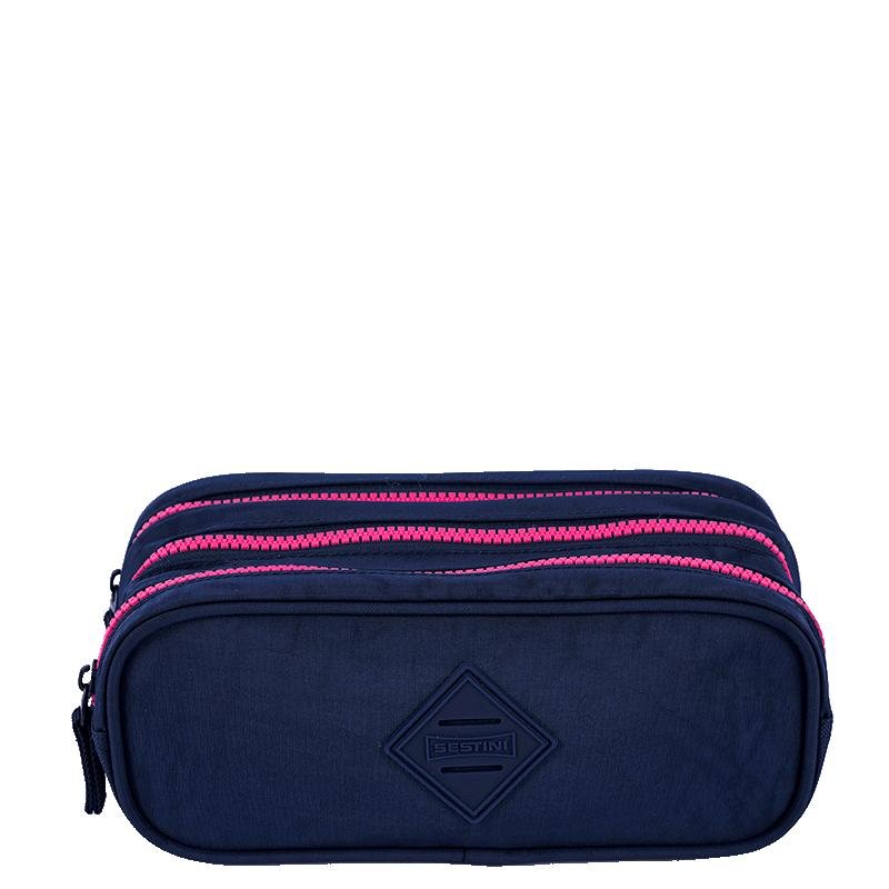 Estojo 3 Compartimentos Crinkle - Azul Neon