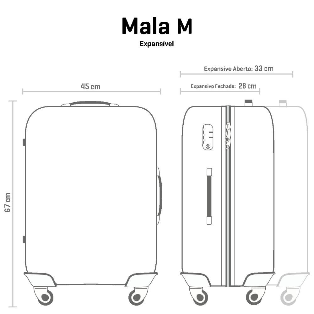 Mala de Viagem Média com Rodas 360º Wheeless 2T - Preto Preto 15