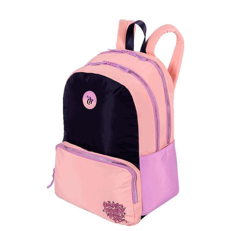 Mochila 2 Compartimentos Capricho Block - Pêssego e Lilás Rosa 3