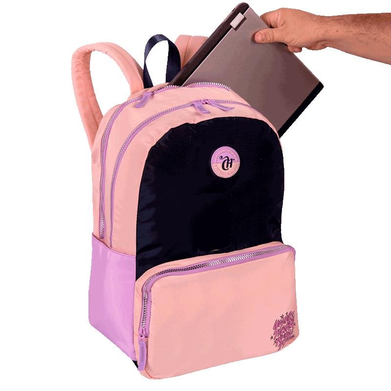 Mochila 2 Compartimentos Capricho Block - Pêssego e Lilás Rosa 5