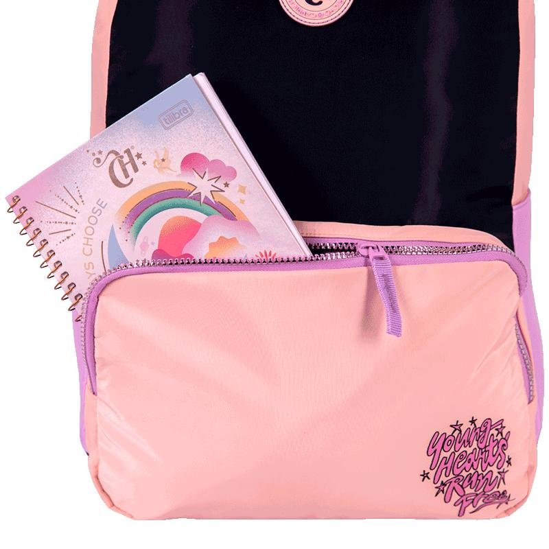 Mochila 2 Compartimentos Capricho Block - Pêssego e Lilás Rosa 6