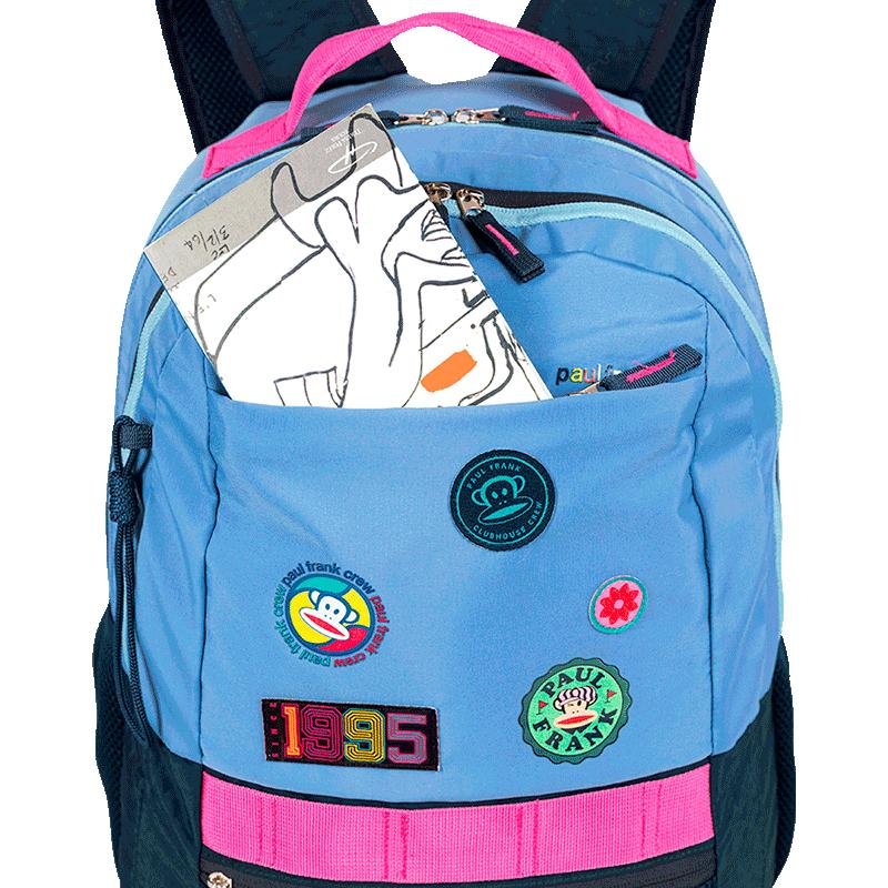 Mochila 2 Compartimentos Paul Frank Casual Patches - Azul Azul 5