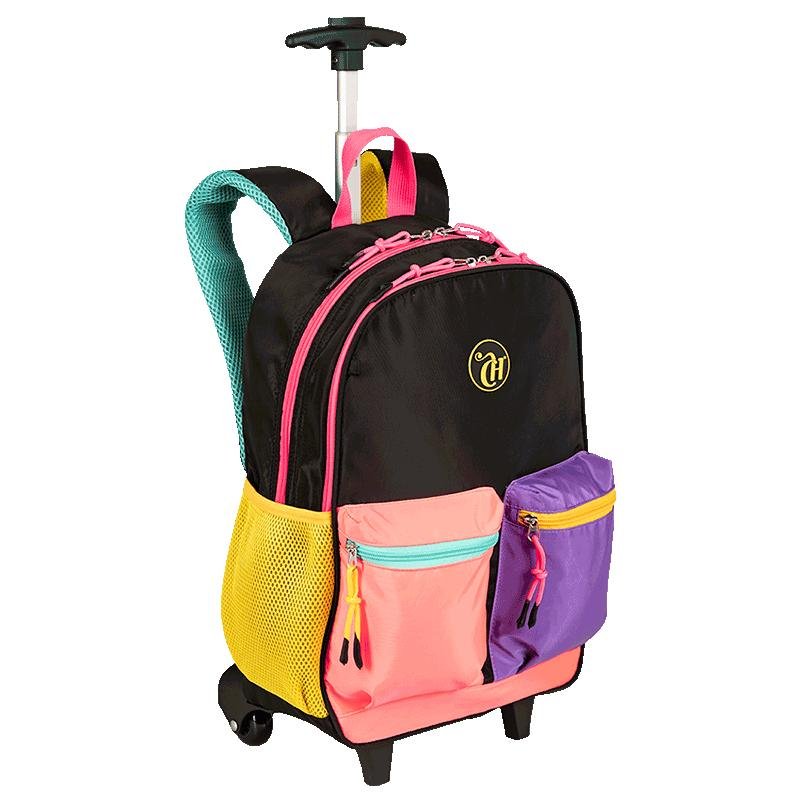 Mochila Carrinho Externo Capricho Contrast - Preto e Rosa Multicores 2