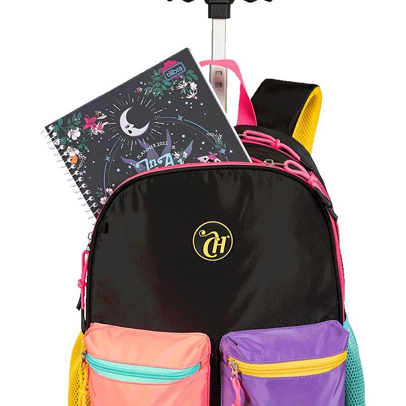 Mochila Carrinho Externo Capricho Contrast - Preto e Rosa Multicores 5