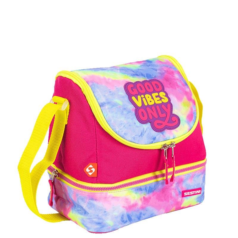 Lancheira Grande 2 compartimentos Sestini Good Vibes - Colorido Rosa 2