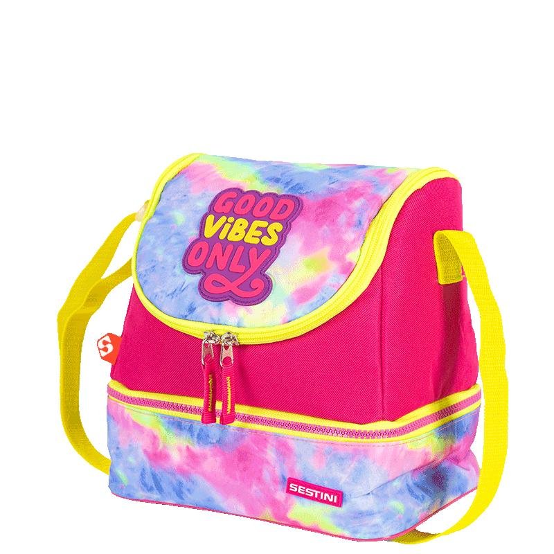 Lancheira Grande 2 compartimentos Sestini Good Vibes - Colorido Rosa 3