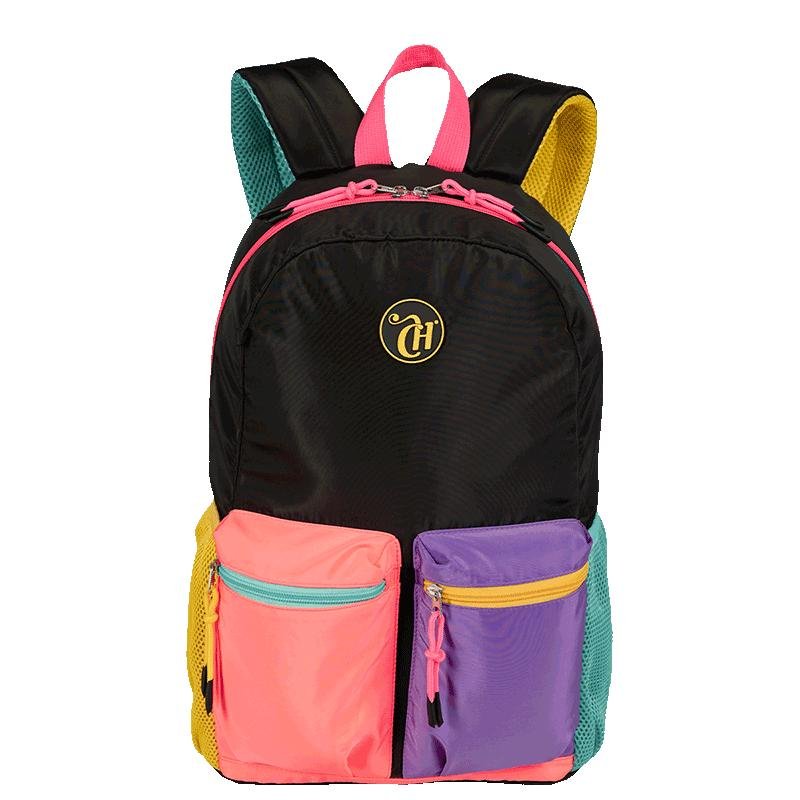 Mochila Grande Capricho Contrast - Preto e Rosa