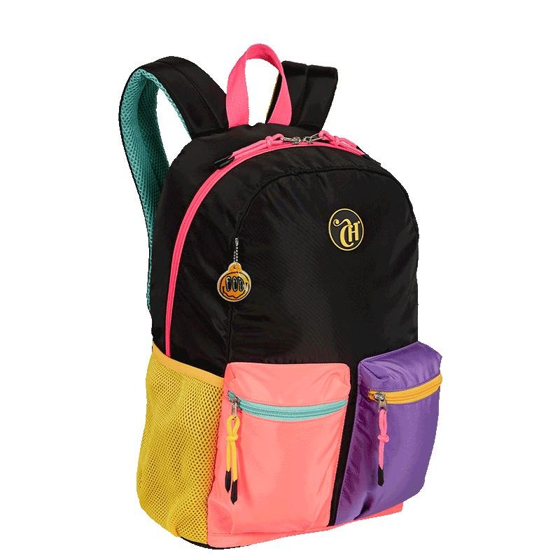 Mochila Grande Capricho Contrast - Preto e Rosa Multicores 2