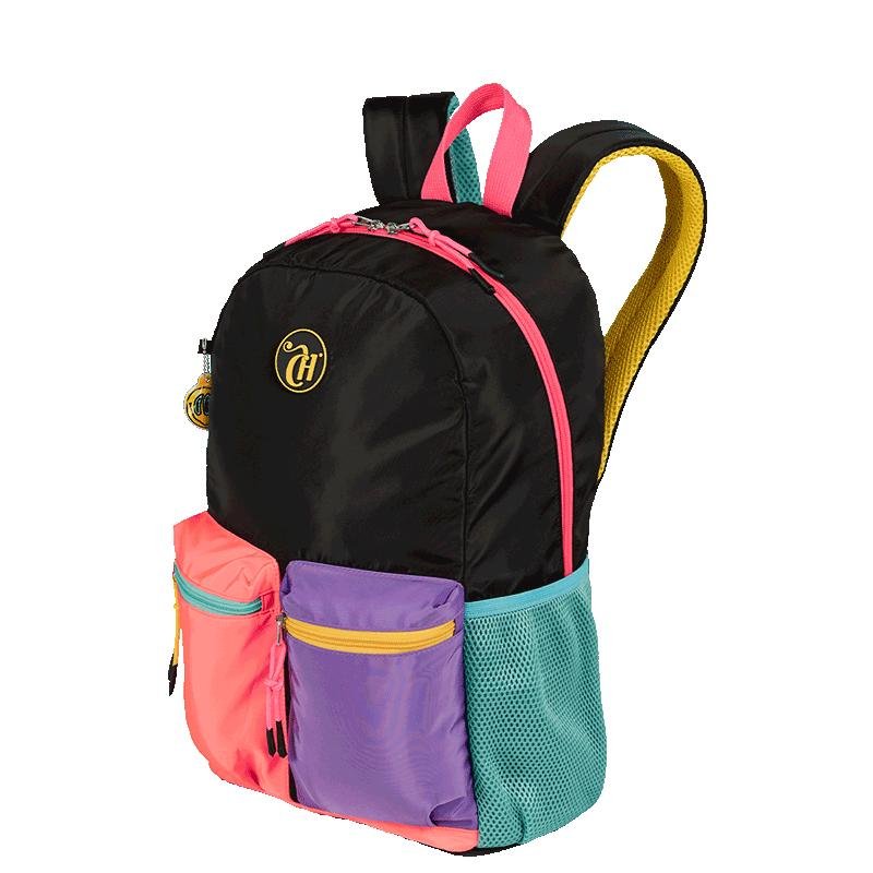 Mochila Grande Capricho Contrast - Preto e Rosa Multicores 3