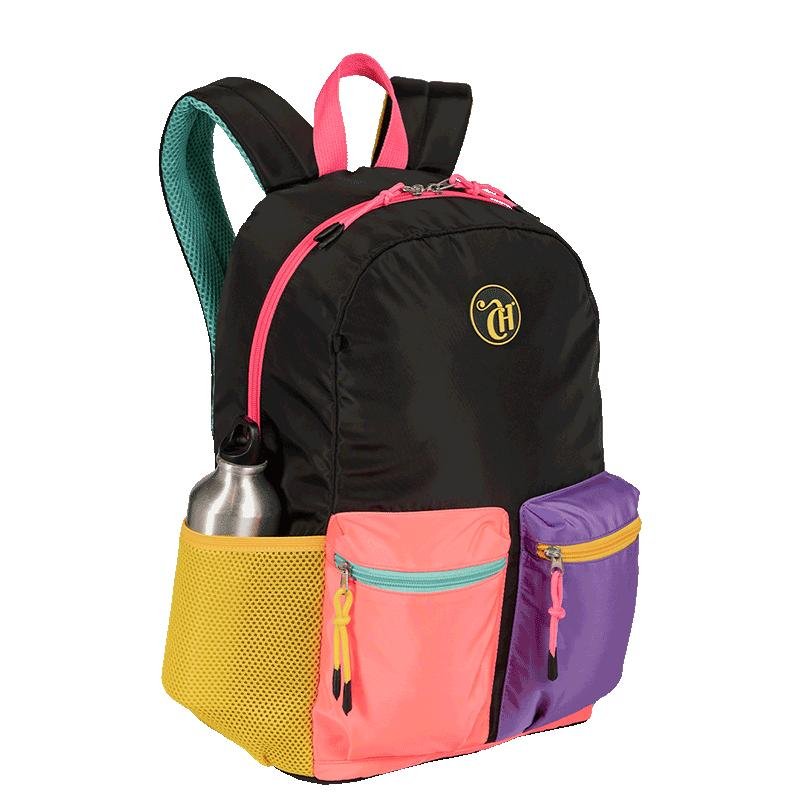 Mochila Grande Capricho Contrast - Preto e Rosa Multicores 5