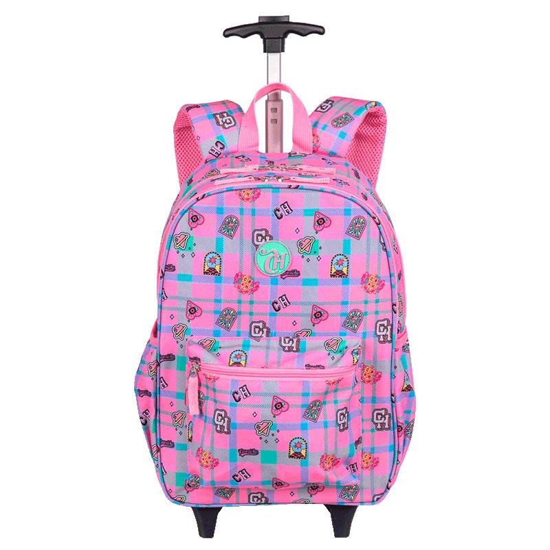 Mochila Carrinho Externo Capricho Student School - Rosa Claro