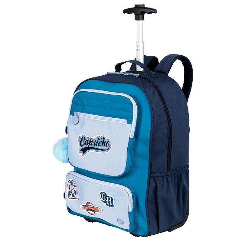 Mochila Carrinho Grande Capricho Class Cosmic Patches - Azul Azul 3